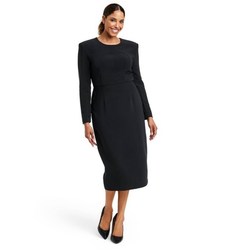 NEW! SERGIO HUDSON x Target Dress Strong Shoulder Midi A-Line Black Size Large